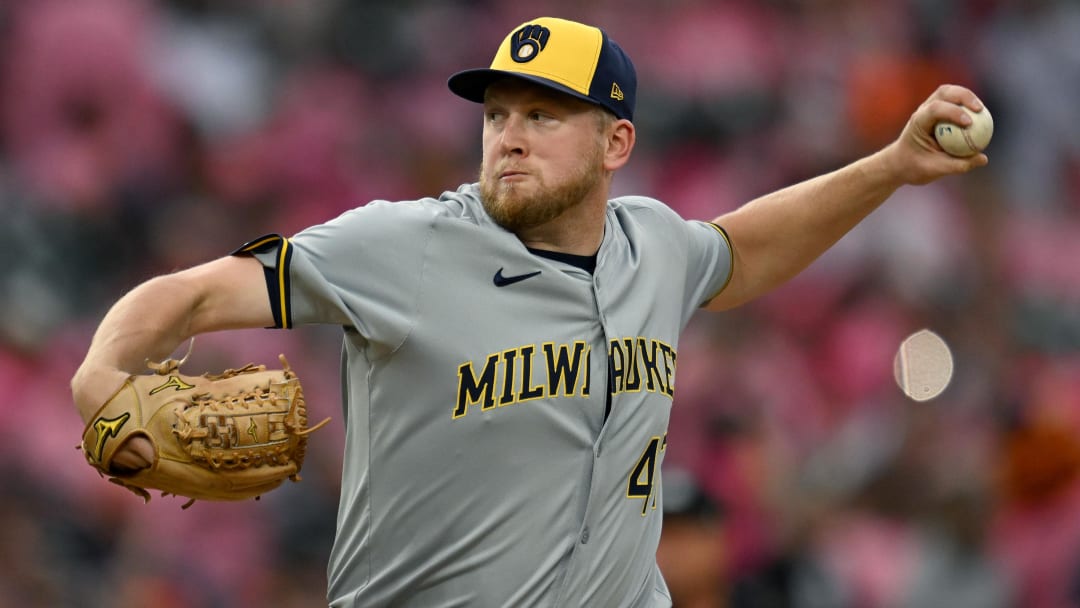 Jun 8, 2024; Detroit, Michigan, USA;  Milwaukee Brewers pitcher Jared Koenig (47) throws a pitch against the Detroit Tigers in the fifth inning at Comerica Park. Mandatory Credit: Lon Horwedel-USA TODAY Sports