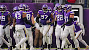 Dec 7, 2025; Minneapolis, Minnesota, USA; Minnesota Vikings nose tackle Javon Hargrave (97) reacts against the Washington Commanders during the second half at U.S. Bank Stadium.