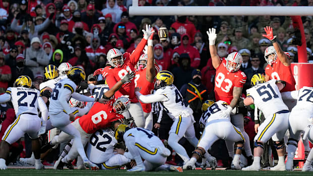 Michigan Football defensive end Derrick Moore talks win over Ohio State, says Wolverines aren't intimidated by Buckeyes