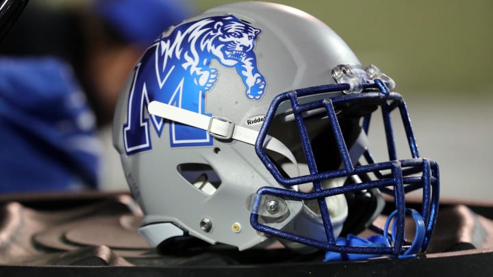 Oct 14, 2021; Memphis, Tennessee, USA; Memphis Tigers helmet during the second half against the Navy Midshipmen at Liberty Bowl Memorial Stadium. Mandatory Credit: Petre Thomas-USA TODAY Sports