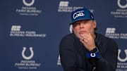 Indianapolis Colts General Manager Chris Ballard speaks to the media Thursday, Jan. 11, 2024 at the Indiana Farm Bureau Football Center, the Colts Complex.