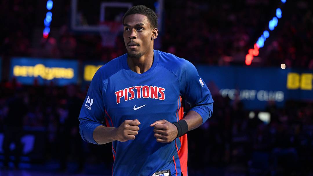 Mar 20, 2026; Detroit, Michigan, USA;  Detroit Pistons center Jalen Duren (0) takes the floor during player introductions before their game against the Golden State Warriors at Little Caesars Arena. Mandatory Credit: Lon Horwedel-Imagn Images