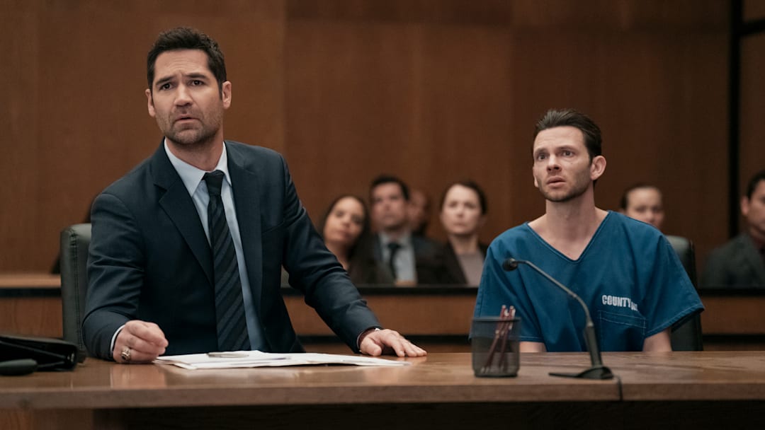 The Lincoln Lawyer. (L to R) Manuel Garcia-Rulfo as Mickey Haller, Devon Graye as Julian La Cosse in episode 303