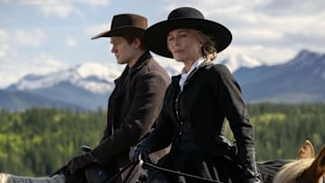 The Abandons. (L to R) Lucas Till as Garret Van Ness and Gillian Anderson as Constance Van Ness in Episode 101 of The Abandons