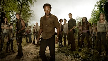 (L to R) Lori Grimes (Sarah Wayne Callies); Carl Grimes (Chandler Riggs); Daryl Dixon (Norman Reedus); Carol (Melissa Suzanne McBride); T-Dog (Robert 'IronE' Singleton); Beth Greene (Emily Kinney); Hershel Greene (Scott Wilson); Rick Grimes (Andrew Lincoln); Maggie Greene (Lauren Cohan); Glenn (Steven Yeun); The Governor (David Morrissey); Michonne (Danai Gurira) and Andrea (Laurie Holden) - The Walking Dead - Season 3, Gallery - Photo Credit: Frank Ockenfels/AMC