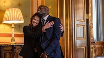 (L to R) Keri Russell as Kate Wyler, David Gyasi as Austin Dennison in episode 101 of The Diplomat.