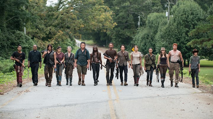 Tyler James Williams as Noah, Seth Gilliam as Father Gabriel, Norman Reedus as Daryl Dixon, Alanna Masterson as Tara Chambler, Melissa McBride as Carol Peletier, Josh McDermitt as Dr. Eugene Porter, Danai Gurira as Michonne, Andrew Lincoln as Rick Grimes, Steven Yeun as Glenn Rhee, Lauren Cohan as Maggie Greene, Sonequa Martin-Green as Sasha, Christian Serratos as Rosita Espinosa, Michael Cudlitz as Abraham and Chandler Riggs as Carl Grimes - The Walking Dead _ Season 5, Episode 10 - Photo