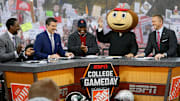 Lee Corso on ESPN's College GameDay at Ohio State prior to the NCAA football game against the Michigan State Spartans