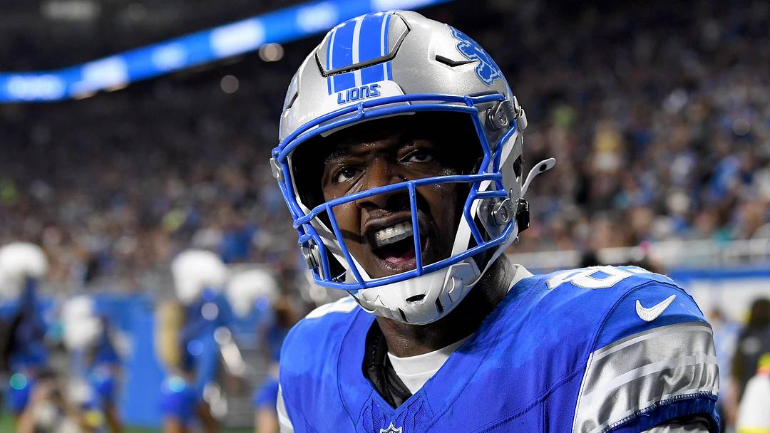 Aug 16, 2025; Detroit, Michigan, USA; Detroit Lions wide receiver Jackson Meeks (83) celebrates after scoring a touchdown against the Miami Dolphins in the second quarter at Ford Field. Mandatory Credit: Eamon Horwedel-Imagn Images