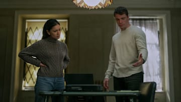The Night Agent. (L to R) Luciane Buchanan as Rose Larkin, Gabriel Basso as Peter Sutherland in episode 204 of The Night Agent. Cr. Christopher Saunders/Netflix © 2024