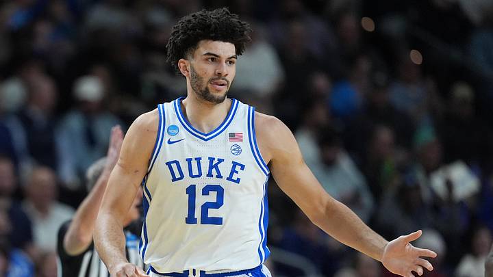 Mar 19, 2026; Greenville, SC, USA; Duke Blue Devils forward Cameron Boozer (12) reacts Siena Saints in the first half during a first round game of the men's 2026 NCAA Tournament at Bon Secours Wellness Arena. Mandatory Credit: Jim Dedmon-Imagn Images