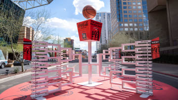 March 19, 2024: The Coca-Cola Bracket Installation by the March Madness Local Organizing Committee is displayed.