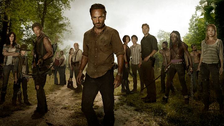 (L to R) Lori Grimes (Sarah Wayne Callies); Carl Grimes (Chandler Riggs); Daryl Dixon (Norman Reedus); Carol (Melissa Suzanne McBride); T-Dog (Robert 'IronE' Singleton); Beth Greene (Emily Kinney); Hershel Greene (Scott Wilson); Rick Grimes (Andrew Lincoln); Maggie Greene (Lauren Cohan); Glenn (Steven Yeun); The Governor (David Morrissey); Michonne (Danai Gurira) and Andrea (Laurie Holden) - The Walking Dead season 3