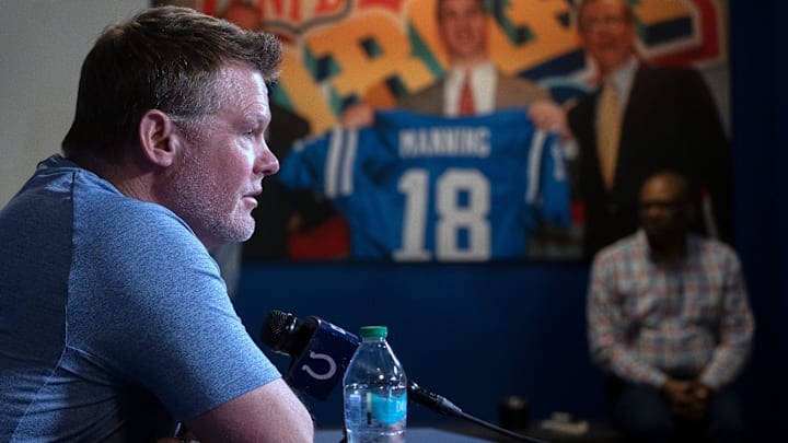 Indianapolis Colts General Manager Chris Ballard speaks to the press in a pre-draft press conference Monday, April 21, 2025 at the Colts headquarters, the Indiana Farm Bureau Football Center. Indianapolis Colts General Manager Chris Ballard speaks to the press in a pre-draft press conference Monday, April 21, 2025 at the Colts headquarters, the Indiana Farm Bureau Football Center.