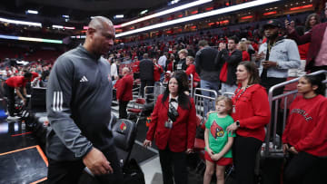 Louisville basketball head coach Kenny Payne walked off the court after their 67-61 loss to Boston College.