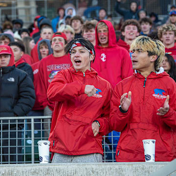 Cherry Creek fans cheer for their team during the Colorado 5A football state championship against Columbine on Saturday, December 2, 2023 at Canvas Stadium in Fort Collins, Colo. 
