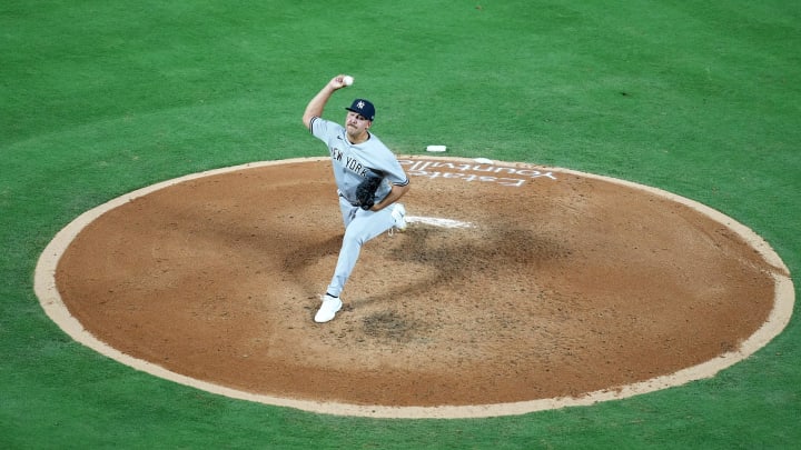 Aug 30, 2022; Anaheim, California, USA; New York Yankees starting pitcher Jameson Taillon (50)