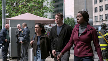 The Night Agent. (L to R) Luciane Buchanan as Rose Larkin, Gabriel Basso as Peter Sutherland, Amanda Warren as Catherine in episode 210 of The Night Agent. Cr. Christopher Saunders/Netflix © 2024