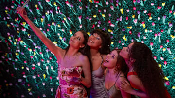 (L to R) Sara Waisglass as Maxine, Chelsea Clark as Norah, Katie Douglas as Abby, Antonia Gentry as Ginny Miller in episode 303 of Ginny and Georgia season 3