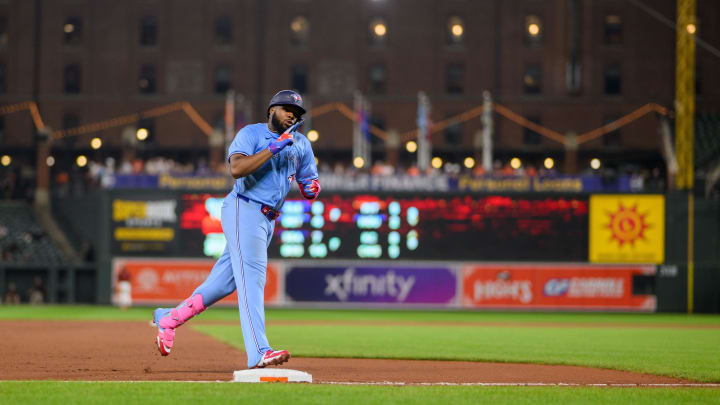 Toronto Blue Jays first baseman Vladimir Guerrero Jr. (27) rounds third base after hitting a home run during the eighth inning against the Baltimore Orioles at Oriole Park at Camden Yards on July 29.