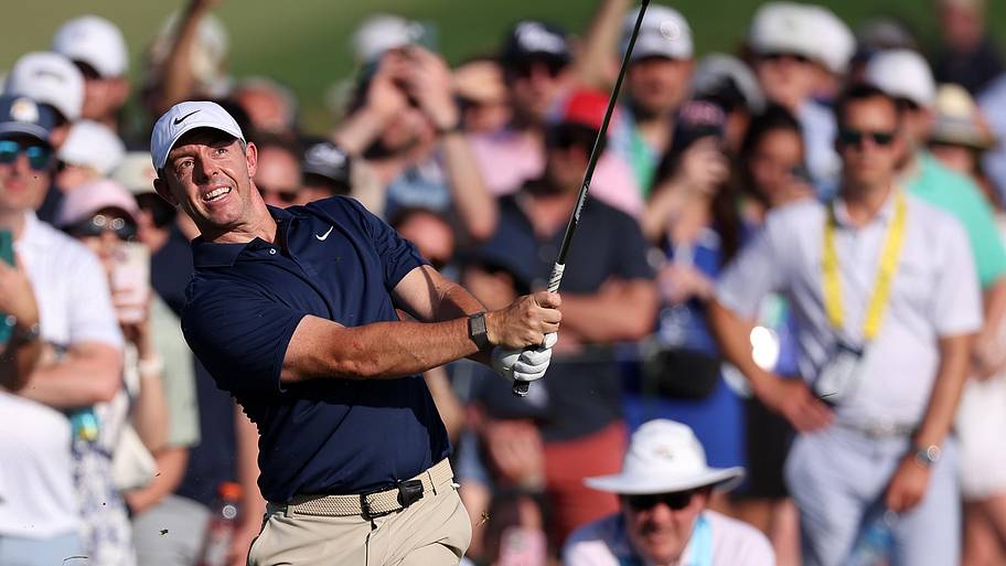 Rory McIlroy plays on the 16th hole during the final round of the 2026 PGA Championship. 