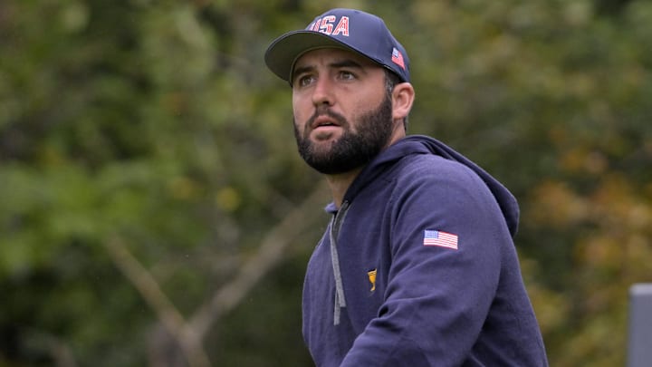 Scheffler tees off on the fourth hole during the third round of The Presidents Cup golf tournament on Sept. 28.