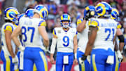 Dec 7, 2025; Glendale, Arizona, USA; Los Angeles Rams quarterback Matthew Stafford (9) during the second half at State Farm Stadium. Mandatory Credit: Joe Camporeale-Imagn Images