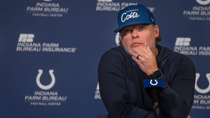 Indianapolis Colts General Manager Chris Ballard speaks to the media Thursday, Jan. 11, 2024 at the Indiana Farm Bureau Football Center, the Colts Complex.