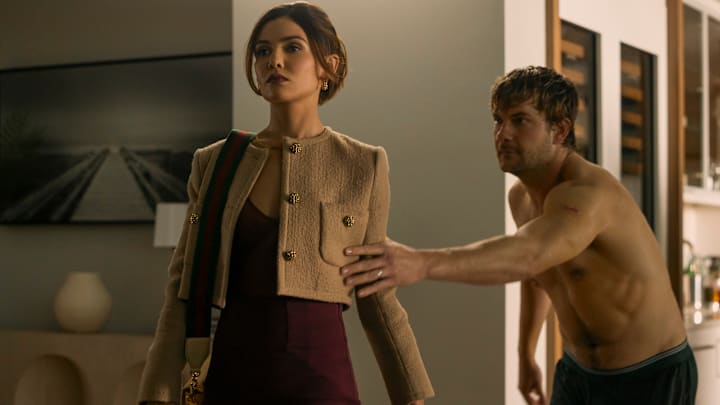 The Waterfront. (L to R) Danielle Campbell as Peyton, Jake Weary as Cane Buckley in episode 108 of The Waterfront