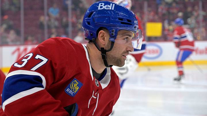 Sep 22, 2025; Montreal, Quebec, CAN; Montreal Canadiens defenseman Marc Del Gaizo (37) skates during the warmup period before the game against the Pittsburgh Penguins at the Bell Centre. Sep 22, 2025; Montreal, Quebec, CAN; Montreal Canadiens defenseman Marc Del Gaizo (37) skates during the warmup period before the game against the Pittsburgh Penguins at the Bell Centre.