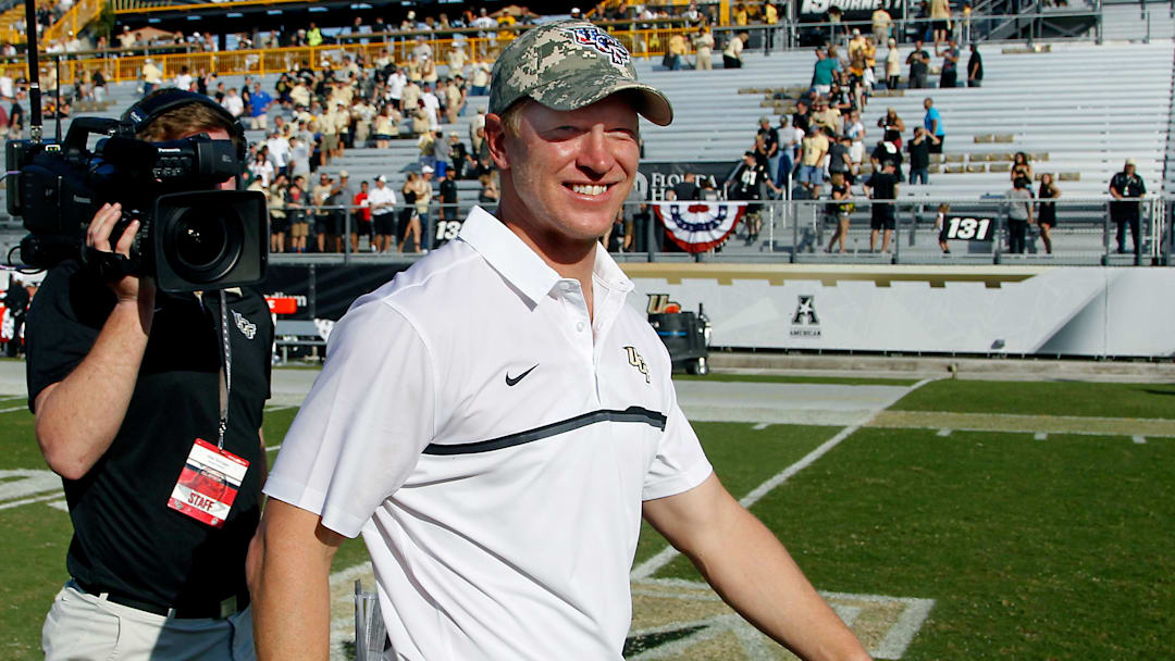 Nov 12, 2016; Orlando, FL, USA;  UCF Knights head coach Scott Frost walks on the field during a football game at Bright House Networks Stadium. Mandatory Credit: Reinhold Matay-Imagn Images