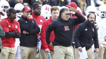 Head coach Greg Schiano of the Rutgers Scarlet Knights during the first half against the Iowa Hawkeyes at Kinnick Stadium on November 11, 2023 in Iowa City, Iowa.