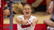 Leyla Blackwell celebrates a point vs Wichita State