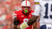 Nebraska linebacker Javin Wright prepares to defend the Michigan offense.