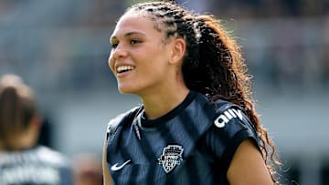 Washington Spirit forward Trinity Rodman (2) looks on during the second half against the Houston Dash at Audi Field.