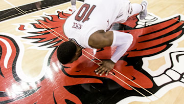Feb 28, 2017; Columbia, SC, USA; South Carolina Gamecocks guard Duane Notice (10) kisses South Carolina Gamecocks logo in his last home game following their win over the Mississippi State Bulldogs at Colonial Life Arena. Mandatory Credit: Jeff Blake-Imagn Images