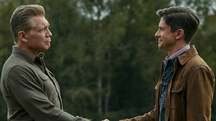 The Waterfront. (L to R) Holt McCallany as Harlan Buckley, Topher Grace as Grady in episode 104 of The Waterfront