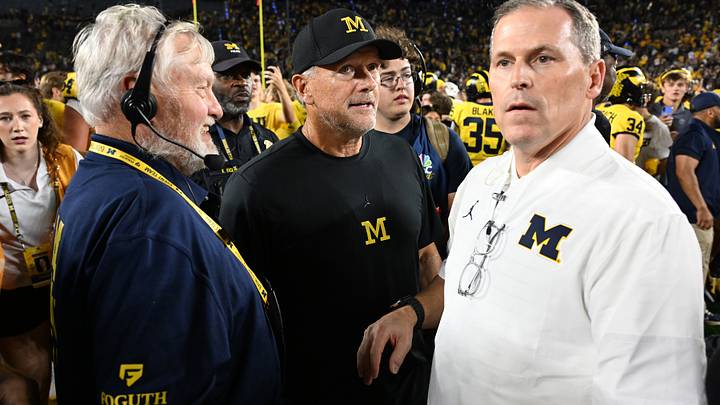Sep 5, 2026; Ann Arbor, Michigan, USA;  Michigan head coach Kyle Whittingham walks off the field after Michigan beat Western Michigan on a Hail Mary touchdown pass with time expired at Michigan Stadium.  Mandatory Credit: Lon Horwedel-Imagn Images