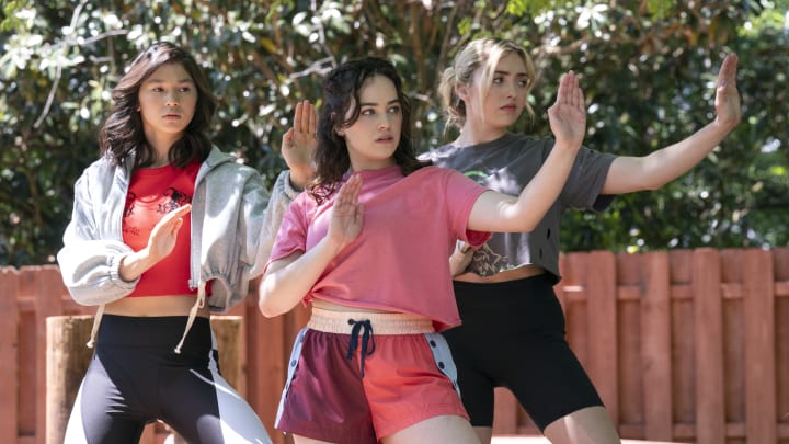 Cobra Kai. (L to R) Oona O’Brien as Devon, Mary Mouser as Samantha LaRusso, Peyton List as Tory Nichols in Cobra Kai. Cr. Curtis Bonds Baker/Netflix © 2024