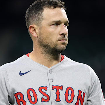 Apr 2, 2025; Baltimore, Maryland, USA; Boston Red Sox third baseman Alex Bregman (2) looks on during the first inning against the Baltimore Orioles at Oriole Park at Camden Yards. Mandatory Credit: Daniel Kucin Jr.-Imagn Images