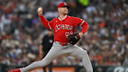 Aug 9, 2025; Detroit, Michigan, USA;  Los Angeles Angels pitcher Ryan Zeferjahn (56) throws a pitch against the Detroit Tigers in the sixth inning at Comerica Park. Mandatory Credit: Lon Horwedel-Imagn Images