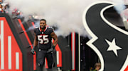 Nov 9, 2025; Houston, Texas, USA; Houston Texans defensive end Danielle Hunter (55) is introduced  before playing against the Jacksonville Jaguars at NRG Stadium. Mandatory Credit: Thomas Shea-Imagn Images