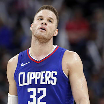 Jan 20, 2018; Salt Lake City, UT, USA; LA Clippers forward Blake Griffin (32) reacts during their game against the Utah Jazz at Vivint Smart Home Arena. Mandatory Credit: Jeff Swinger-Imagn Images