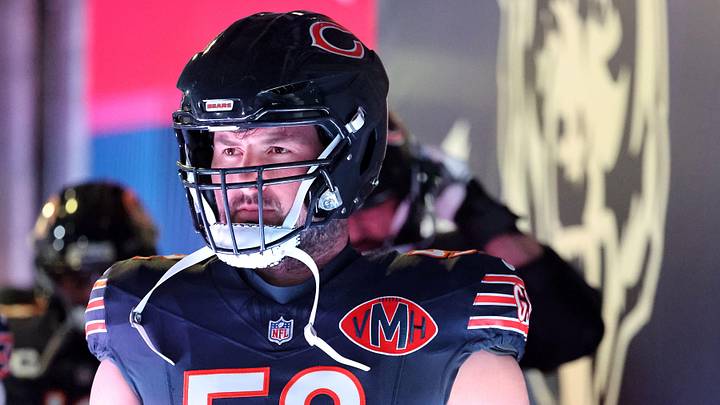 Dec 20, 2025; Chicago, Illinois, USA; Chicago Bears center Drew Dalman (52) takes the field before the game against the Green Bay Packers at Soldier Field.