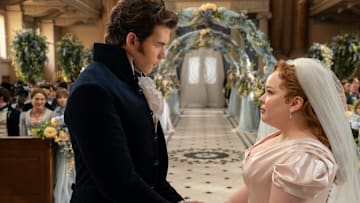 Bridgerton. (L to R) Luke Newton as Colin Bridgerton, Nicola Coughlan as Penelope Featherington in episode 307 of Bridgerton