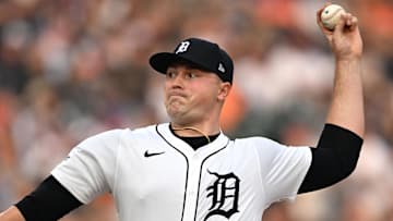 Jun 6, 2025; Detroit, Michigan, USA;  Detroit Tigers starting pitcher Tarik Skubal (29) throws a pitch against the Chicago Cubs in the second inning at Comerica Park.
