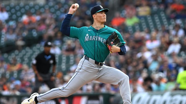 Seattle Mariners starting pitcher Bryan Woo throws against the Detroit Tigers on Aug. 14 at Comerica Park.