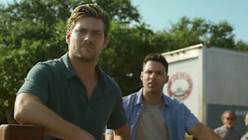 The Waterfront. (L to R) Jake Weary as Cane Buckley, Rafael Silva as Shawn West in episode 102 of The Waterfront