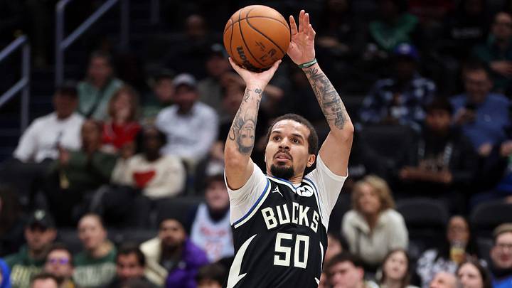 Jan 29, 2026; Washington, District of Columbia, USA; Milwaukee Bucks guard Cole Anthony (50) takes a shot during the first half against the Washington Wizards at Capital One Arena. Mandatory Credit: Daniel Kucin Jr.-Imagn Images