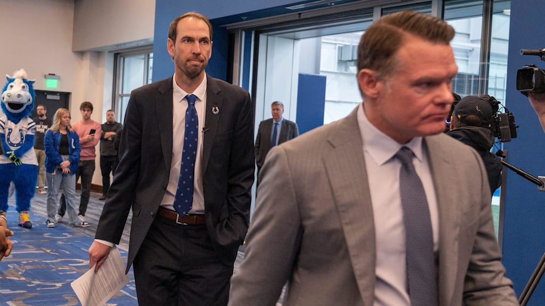 Shane Steichen, left, walks in with Colts executives before being introduced at a press conference Tuesday, Feb. 14, 2023 announcing that he is the new Indianapolis Colts Head Coach. Colts Owner and CEO Jim Irsay and General Manager Chris Ballard introduced the new coach in the Gridiron Hall of the Indiana Farm Bureau Football Center.
Shane Steichen Is The New Indianapolis Colts Head Coach Shane Steichen, left, walks in with Colts executives before being introduced at a press conference Tuesday, Feb. 14, 2023 announcing that he is the new Indianapolis Colts Head Coach. Colts Owner and CEO Jim Irsay and General Manager Chris Ballard introduced the new coach in the Gridiron Hall of the Indiana Farm Bureau Football Center.
Shane Steichen Is The New Indianapolis Colts Head Coach